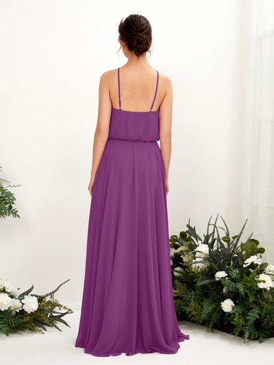 Carlyna Robe trapèze bretelles spaghetti mousseline longueur ras du sol Violet #couleur_violet