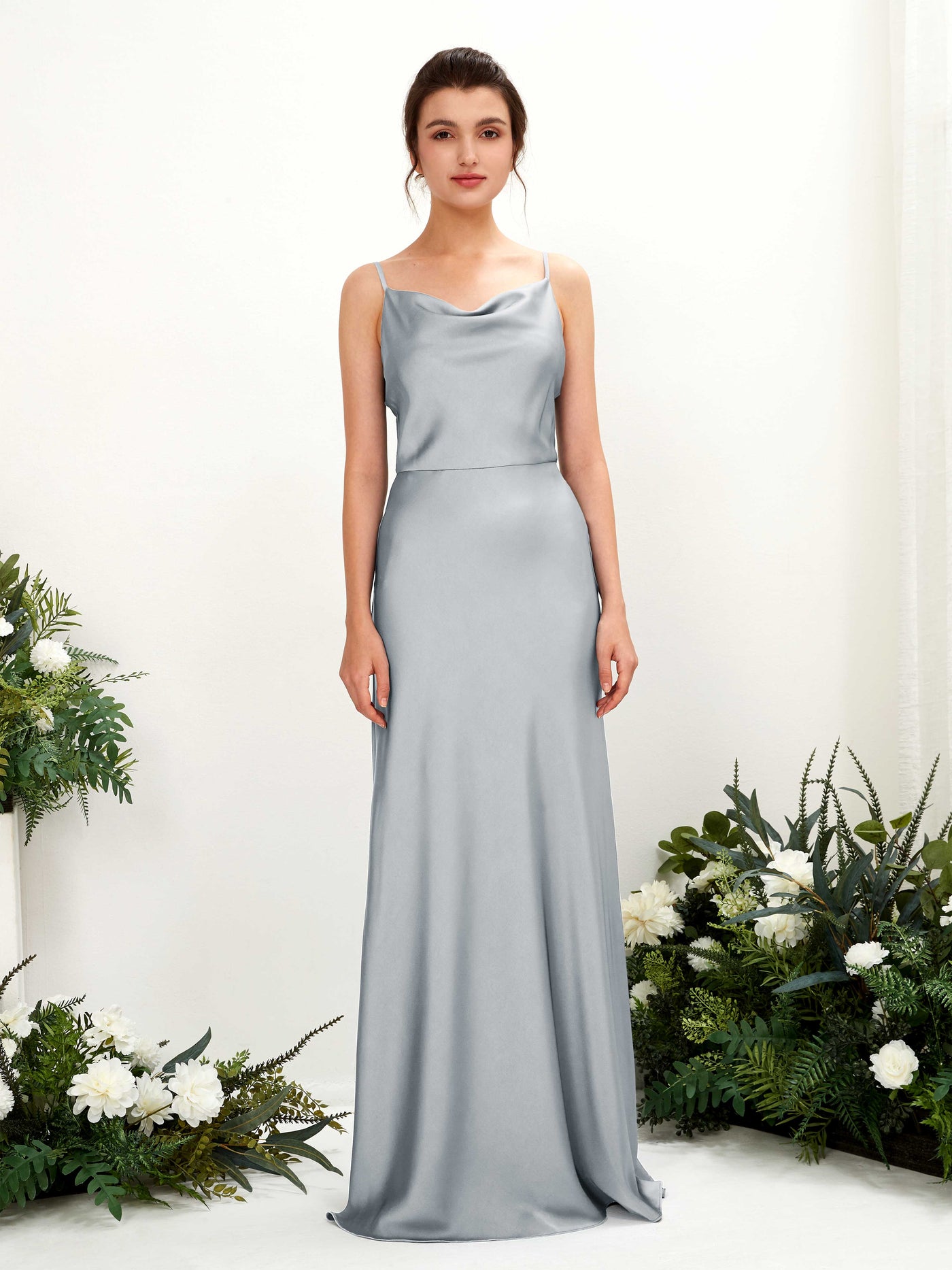 Carlyna Robe trapèze col bénitier longueur ras du sol demoiselle d'honneur Bleu Bébé #couleur_bleu-b-b