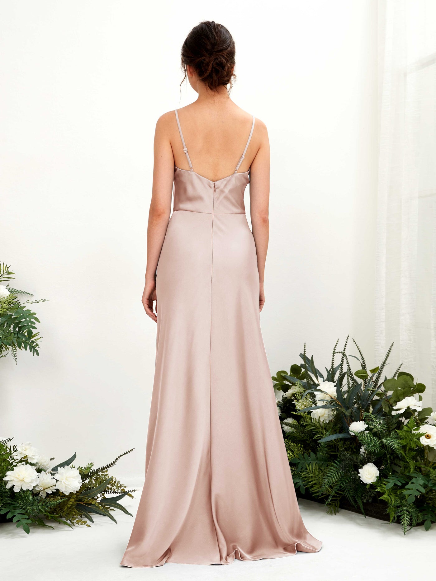 Carlyna Robe trapèze col bénitier longueur ras du sol demoiselle d'honneur Rose Perle #couleur_rose-perle