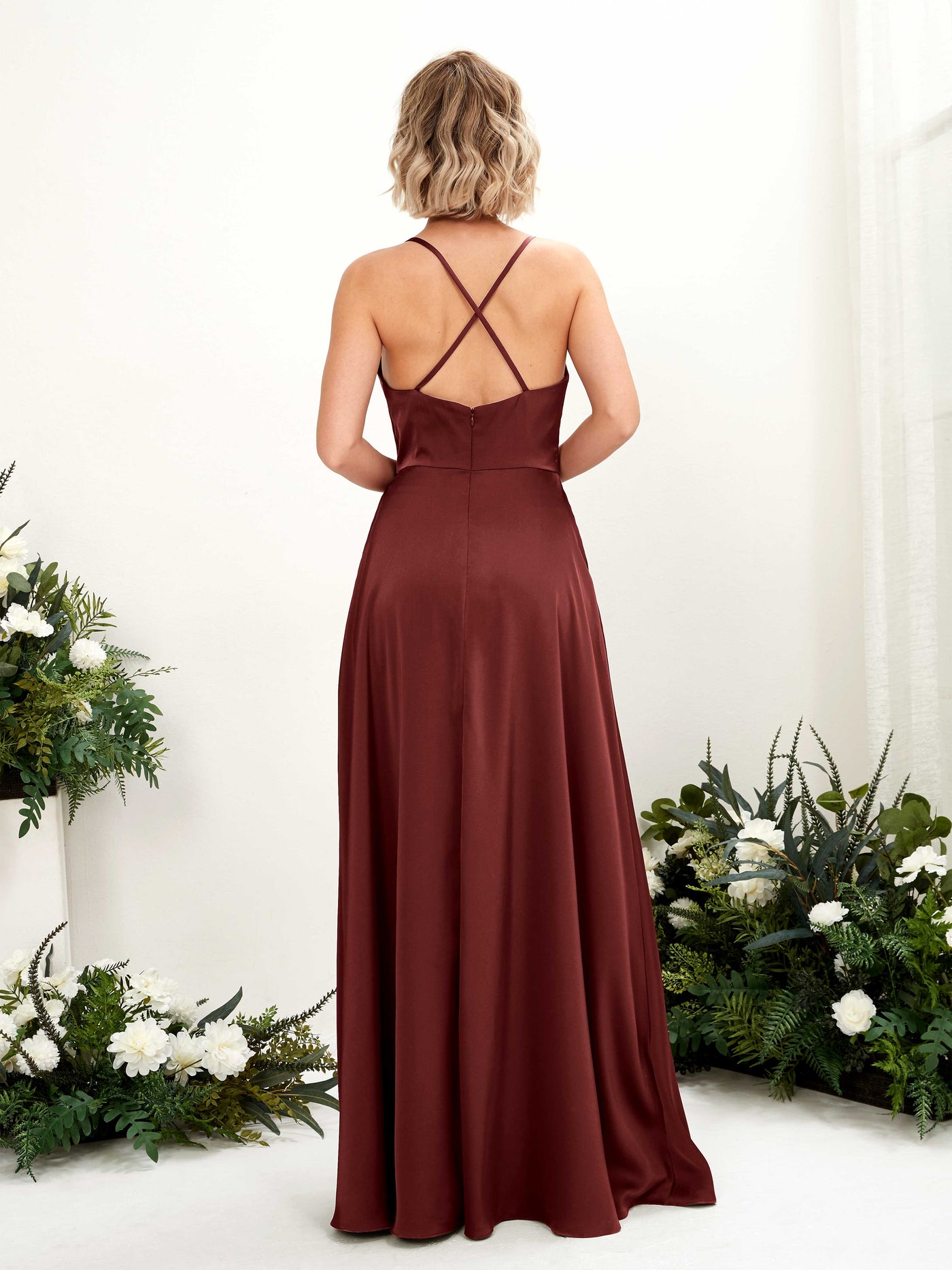 Carlyna Robe Trapèze Col bénitier Longueur ras du sol Robe de demoiselle d'honneur Bordeaux #couleur_bordeaux