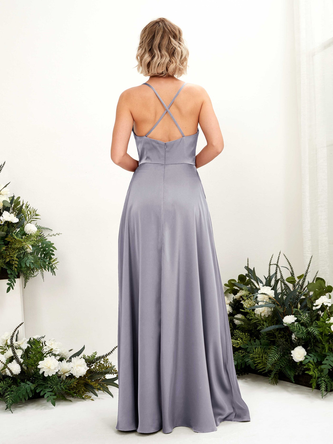 Carlyna Robe Trapèze Col bénitier Longueur ras du sol Robe de demoiselle d'honneur Brume Violette #couleur_brume-violette