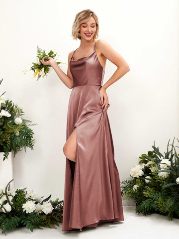 Carlyna Robe Trapèze Col bénitier Longueur ras du sol Robe de demoiselle d'honneur Rose Du Désert #couleur_rose-du-d-sert