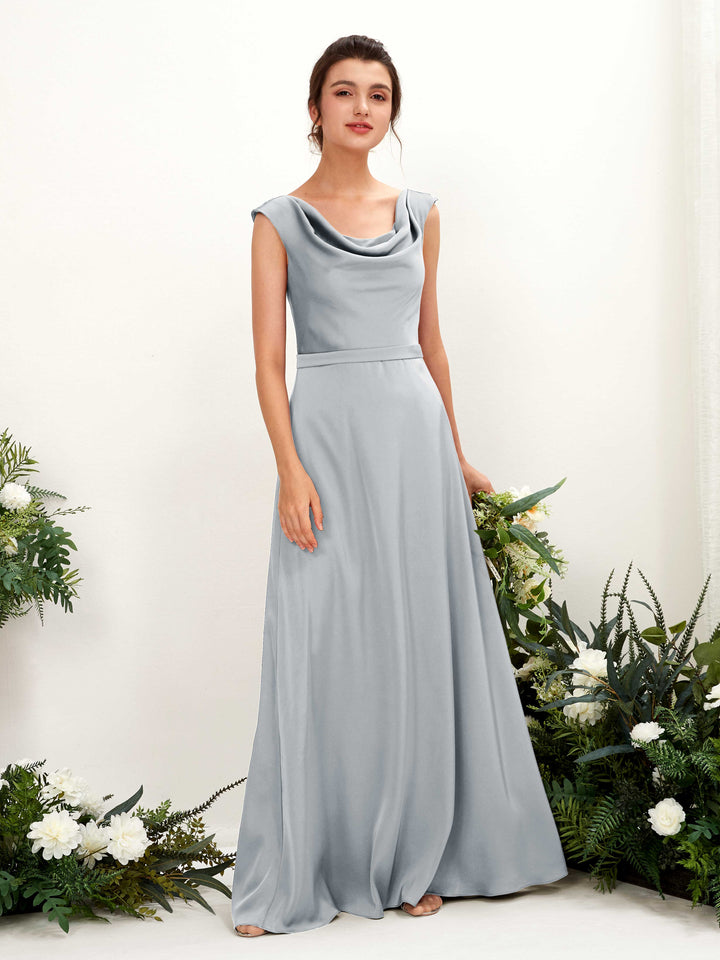 Carlyna Robe trapèze col bénitier satin longueur ras du sol demoiselle d&