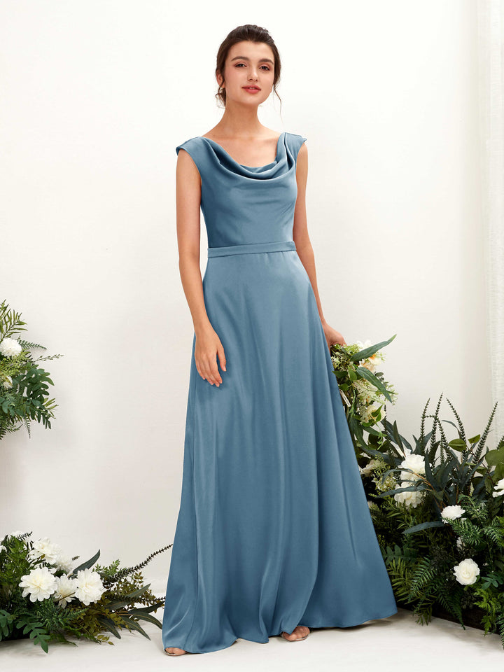 Carlyna Robe trapèze col bénitier satin longueur ras du sol demoiselle d&