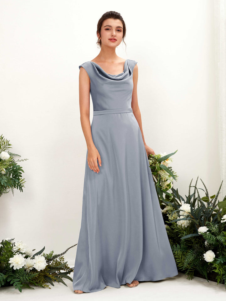 Carlyna Robe trapèze col bénitier satin longueur ras du sol demoiselle d&