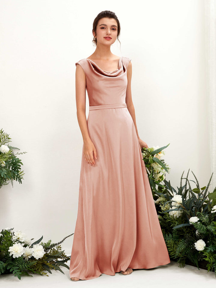 Carlyna Robe trapèze col bénitier satin longueur ras du sol demoiselle d&