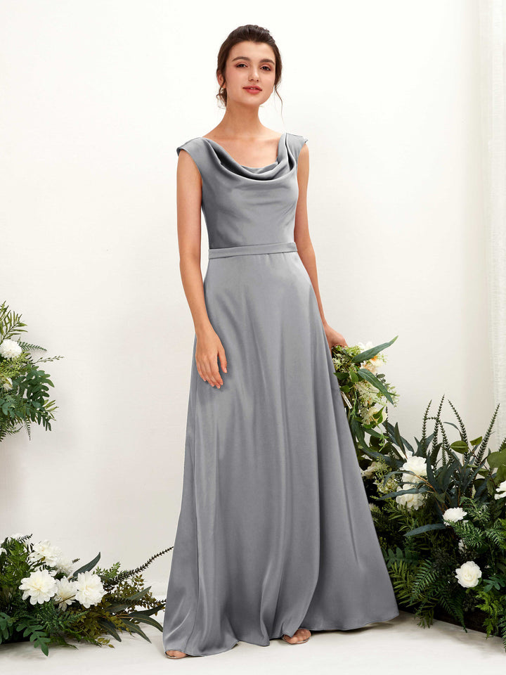 Carlyna Robe trapèze col bénitier satin longueur ras du sol demoiselle d&