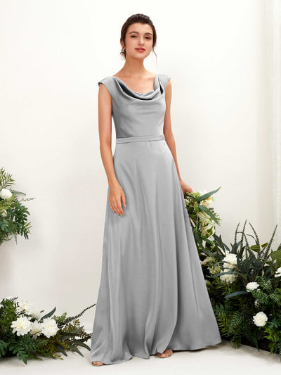 Carlyna Robe trapèze col bénitier satin longueur ras du sol demoiselle d'honneur Gris Boussole #couleur_gris-boussole