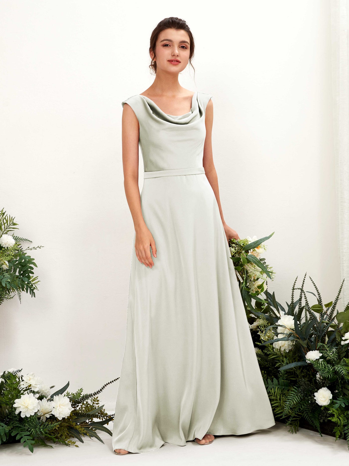 Carlyna Robe trapèze col bénitier satin longueur ras du sol demoiselle d'honneur Ivoire #couleur_ivoire