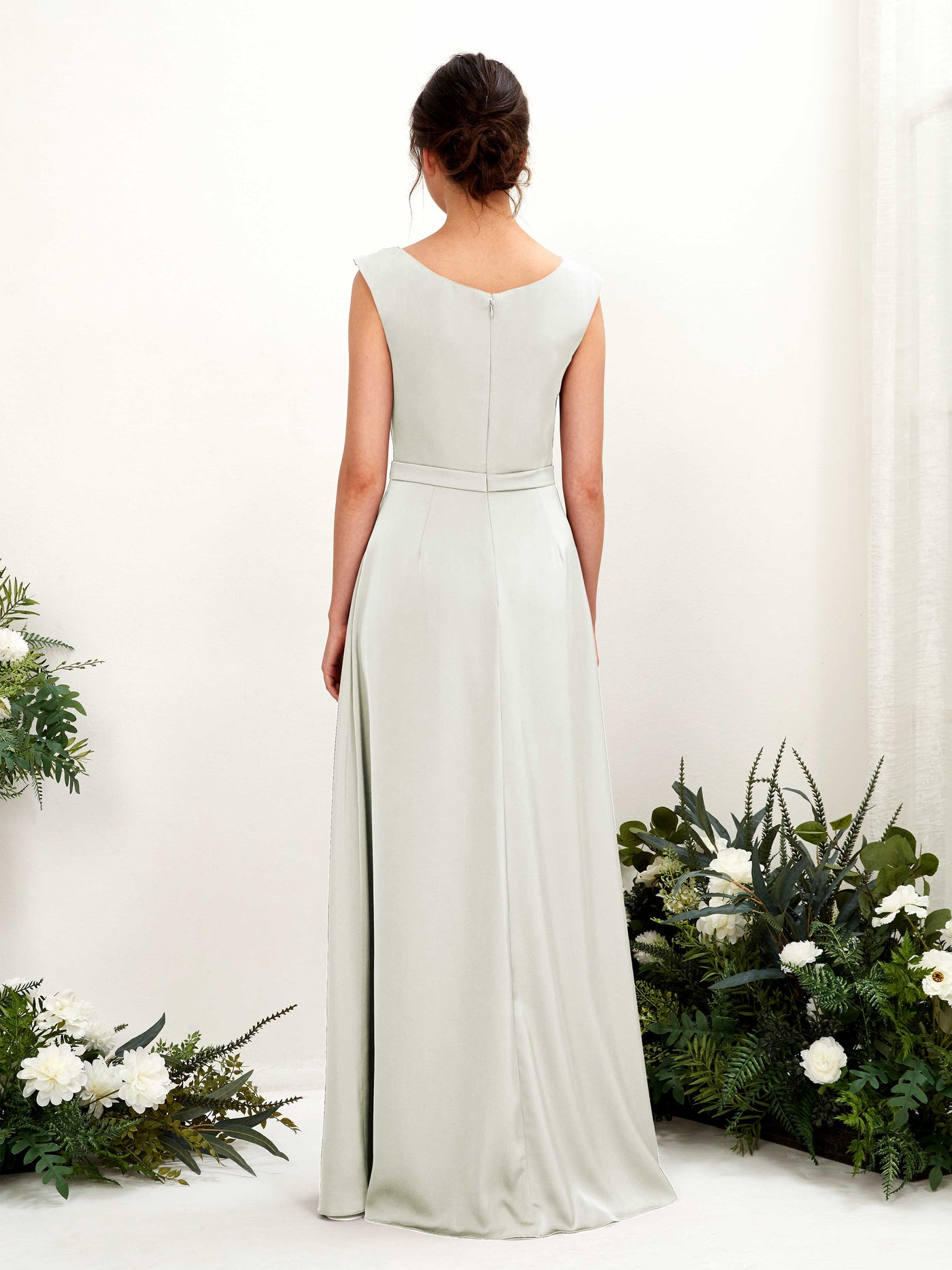 Carlyna Robe trapèze col bénitier satin longueur ras du sol demoiselle d'honneur Ivoire #couleur_ivoire