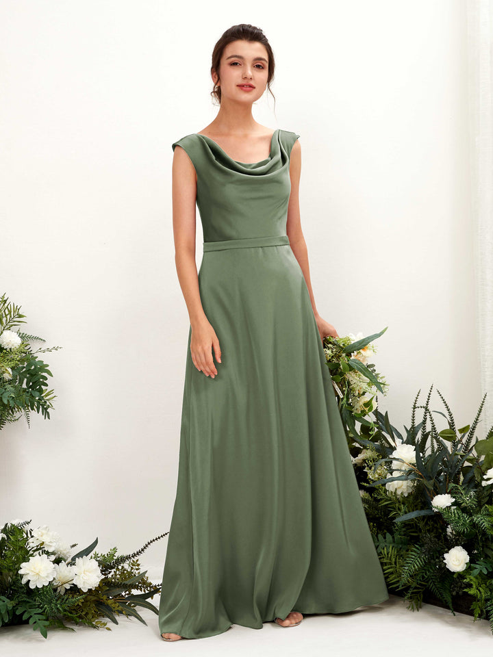 Carlyna Robe trapèze col bénitier satin longueur ras du sol demoiselle d&