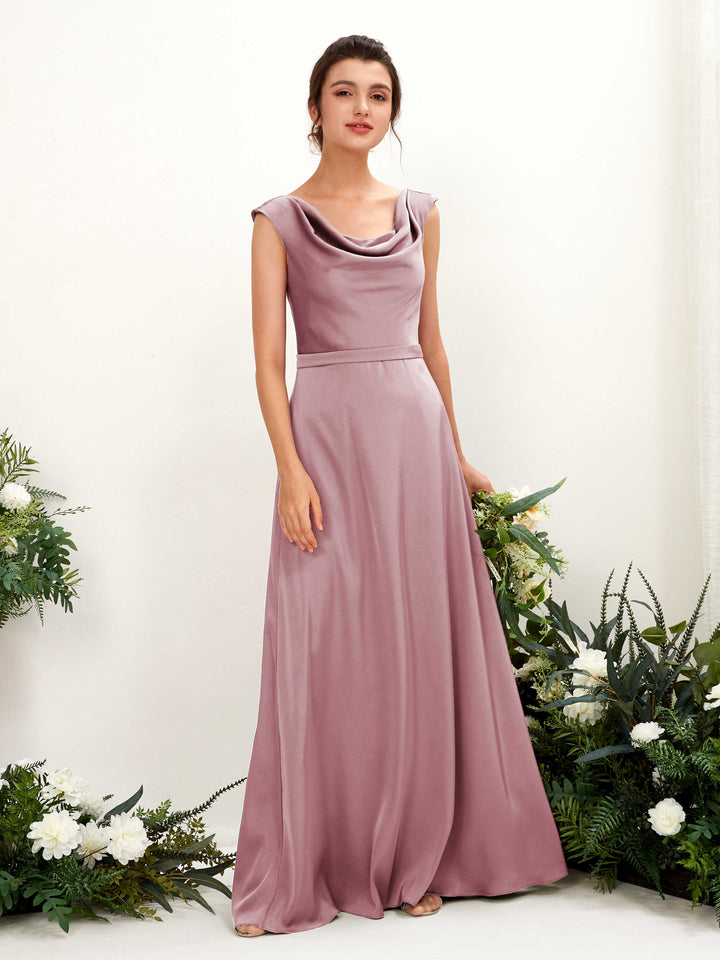 Carlyna Robe trapèze col bénitier satin longueur ras du sol demoiselle d&