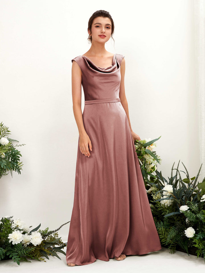 Carlyna Robe trapèze col bénitier satin longueur ras du sol demoiselle d&