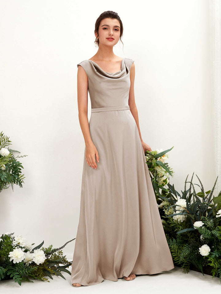 Carlyna Robe trapèze col bénitier satin longueur ras du sol demoiselle d&