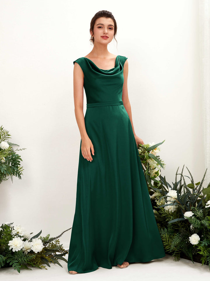 Carlyna Robe trapèze col bénitier satin longueur ras du sol demoiselle d&
