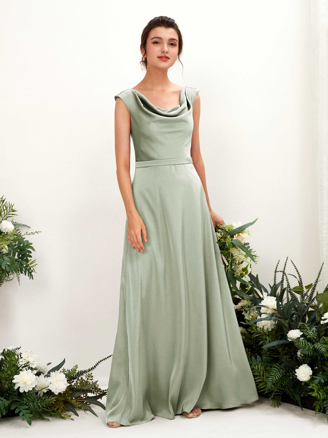 Carlyna Robe trapèze col bénitier satin longueur ras du sol demoiselle d&