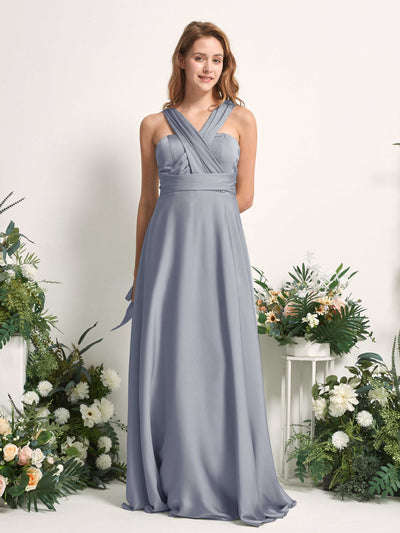 Carlyna Robe trapèze col cœur longueur ras du sol demoiselle d'honneur Bleu Poussiéreux #couleur_bleu-poussi-reux