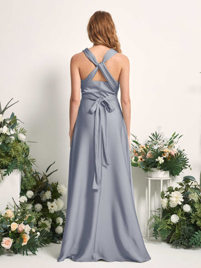 Carlyna Robe trapèze col cœur longueur ras du sol demoiselle d'honneur Bleu Poussiéreux #couleur_bleu-poussi-reux