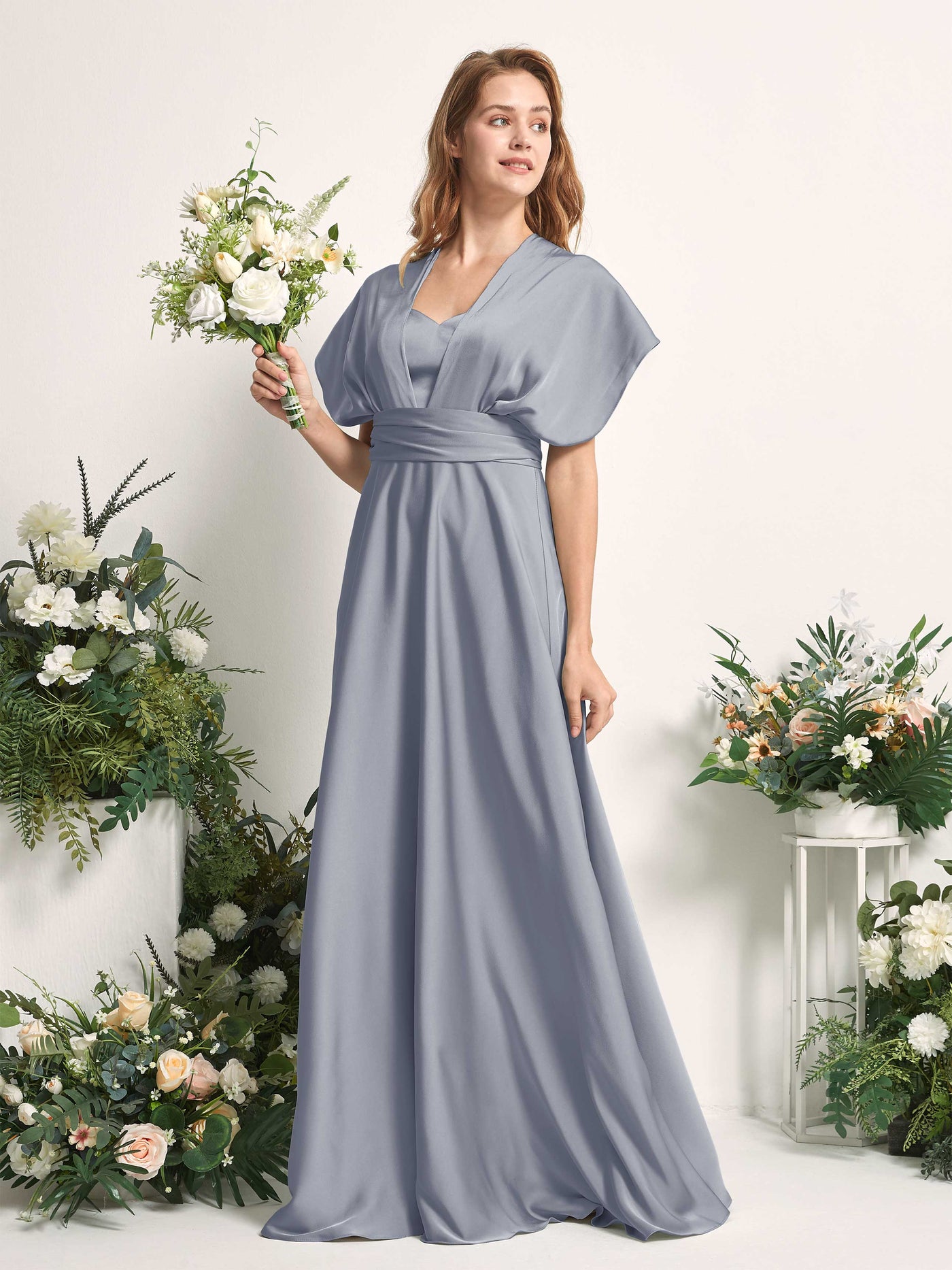 Carlyna Robe trapèze col cœur longueur ras du sol demoiselle d'honneur Bleu Poussiéreux #couleur_bleu-poussi-reux