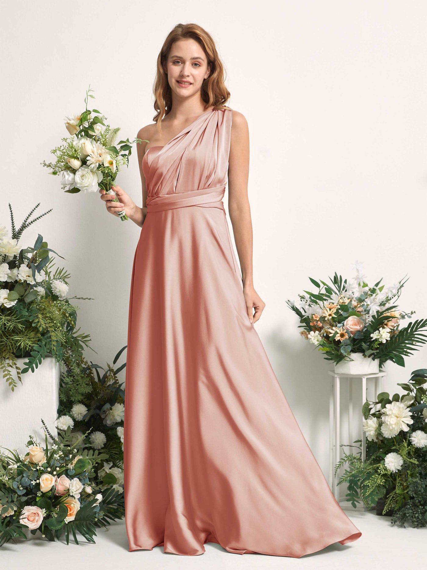 Carlyna Robe trapèze col cœur longueur ras du sol demoiselle d'honneur Cantaloup #couleur_cantaloup