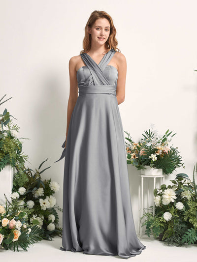 Carlyna Robe trapèze col cœur longueur ras du sol demoiselle d'honneur Gris Acier #couleur_gris-acier