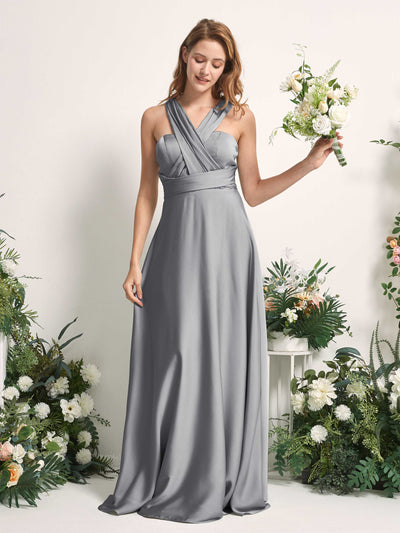 Carlyna Robe trapèze col cœur longueur ras du sol demoiselle d'honneur Gris Acier #couleur_gris-acier