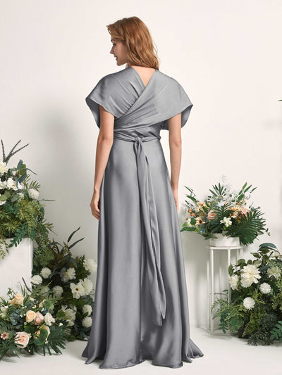 Carlyna Robe trapèze col cœur longueur ras du sol demoiselle d'honneur Gris Acier #couleur_gris-acier
