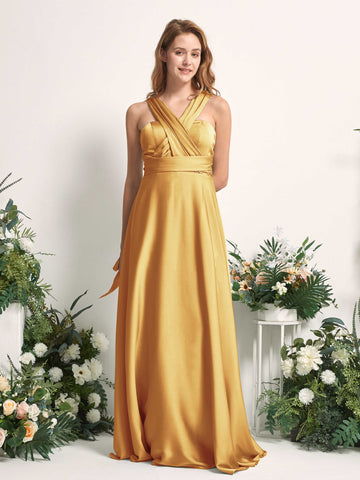 Carlyna Robe trapèze col cœur longueur ras du sol demoiselle d'honneur Jaune Canari #couleur_jaune-canari