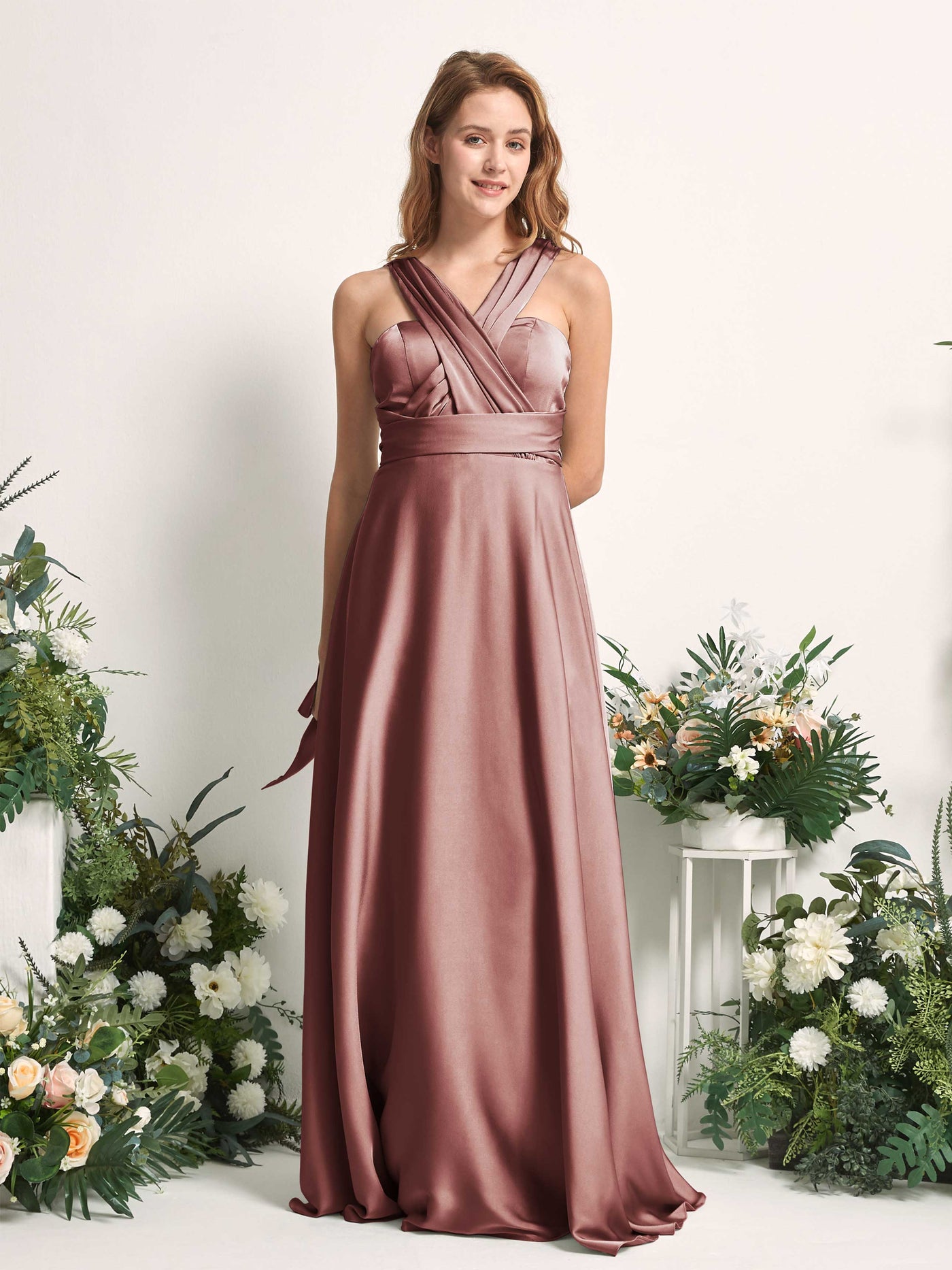 Carlyna Robe trapèze col cœur longueur ras du sol demoiselle d'honneur Rose Du Désert #couleur_rose-du-d-sert
