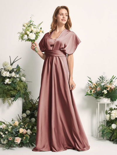 Carlyna Robe trapèze col cœur longueur ras du sol demoiselle d'honneur Rose Du Désert #couleur_rose-du-d-sert
