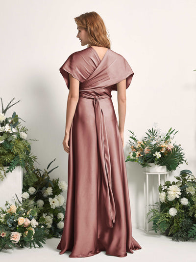 Carlyna Robe trapèze col cœur longueur ras du sol demoiselle d'honneur Rose Du Désert #couleur_rose-du-d-sert
