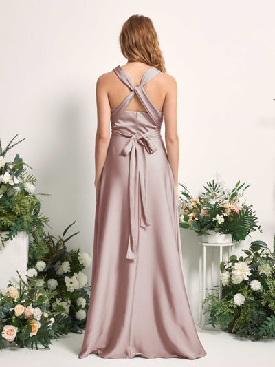 Carlyna Robe trapèze col cœur longueur ras du sol demoiselle d'honneur Rose Poussiéreux #couleur_rose-poussi-reux