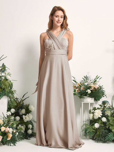 Carlyna Robe trapèze col cœur longueur ras du sol demoiselle d'honneur Taupe #couleur_taupe