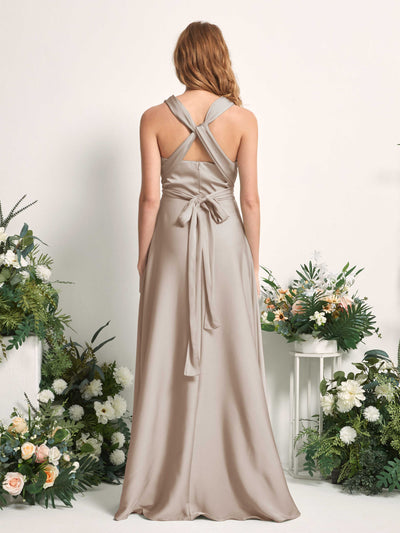 Carlyna Robe trapèze col cœur longueur ras du sol demoiselle d'honneur Taupe #couleur_taupe