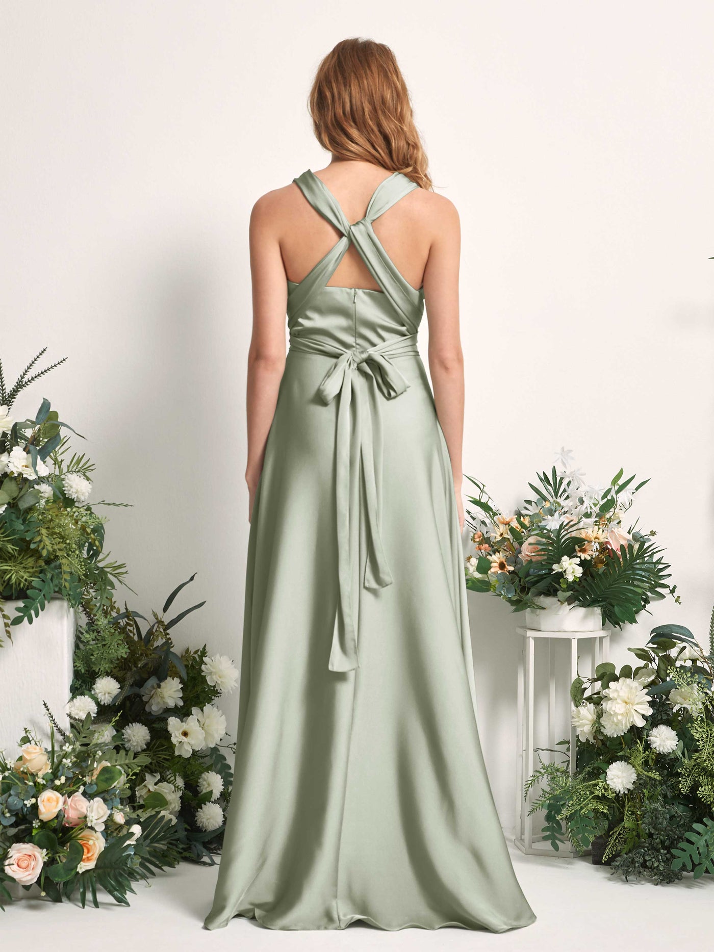 Carlyna Robe trapèze col cœur longueur ras du sol demoiselle d'honneur Vert Sauge Foncé #couleur_vert-sauge-fonc