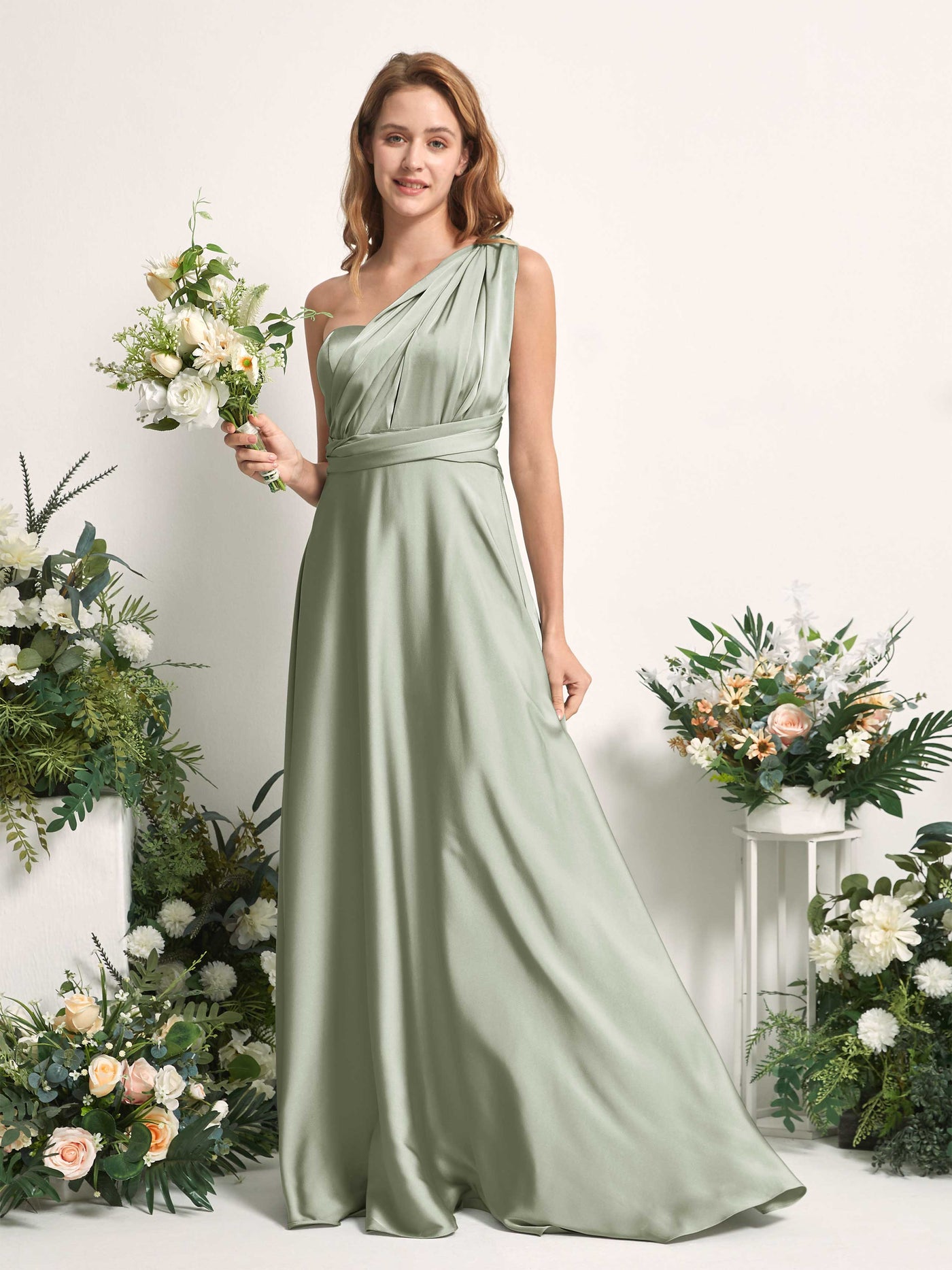 Carlyna Robe trapèze col cœur longueur ras du sol demoiselle d'honneur Vert Sauge Foncé #couleur_vert-sauge-fonc