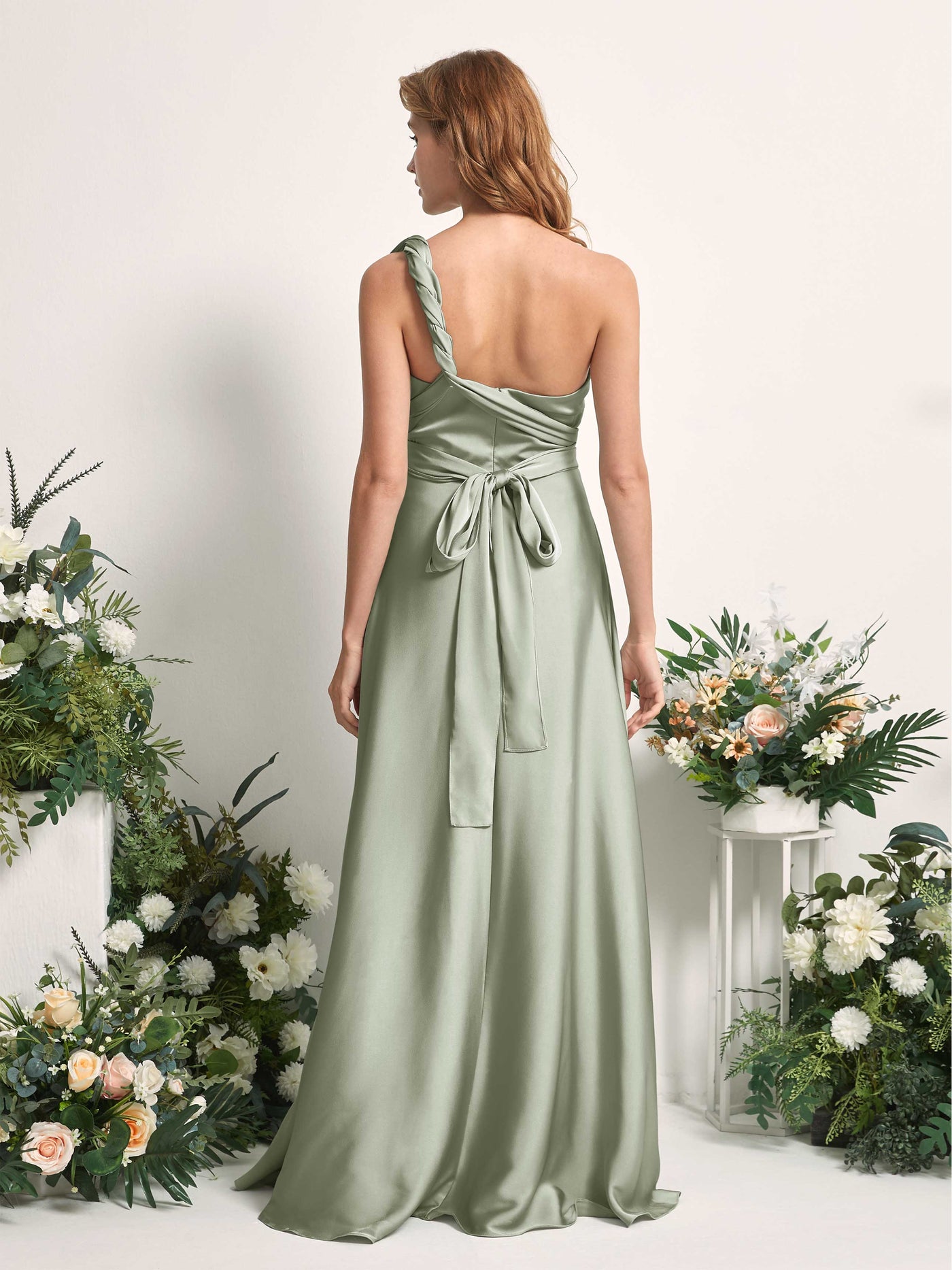 Carlyna Robe trapèze col cœur longueur ras du sol demoiselle d'honneur Vert Sauge Foncé #couleur_vert-sauge-fonc