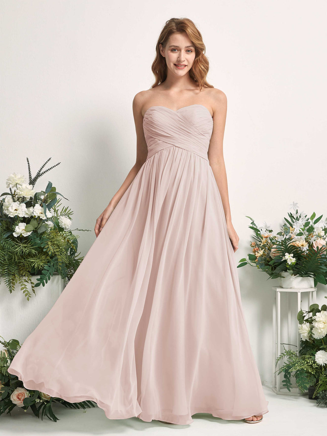 Carlyna Robe Trapèze Col cœur Longueur ras du sol Mousseline Froncé Demoiselle d&