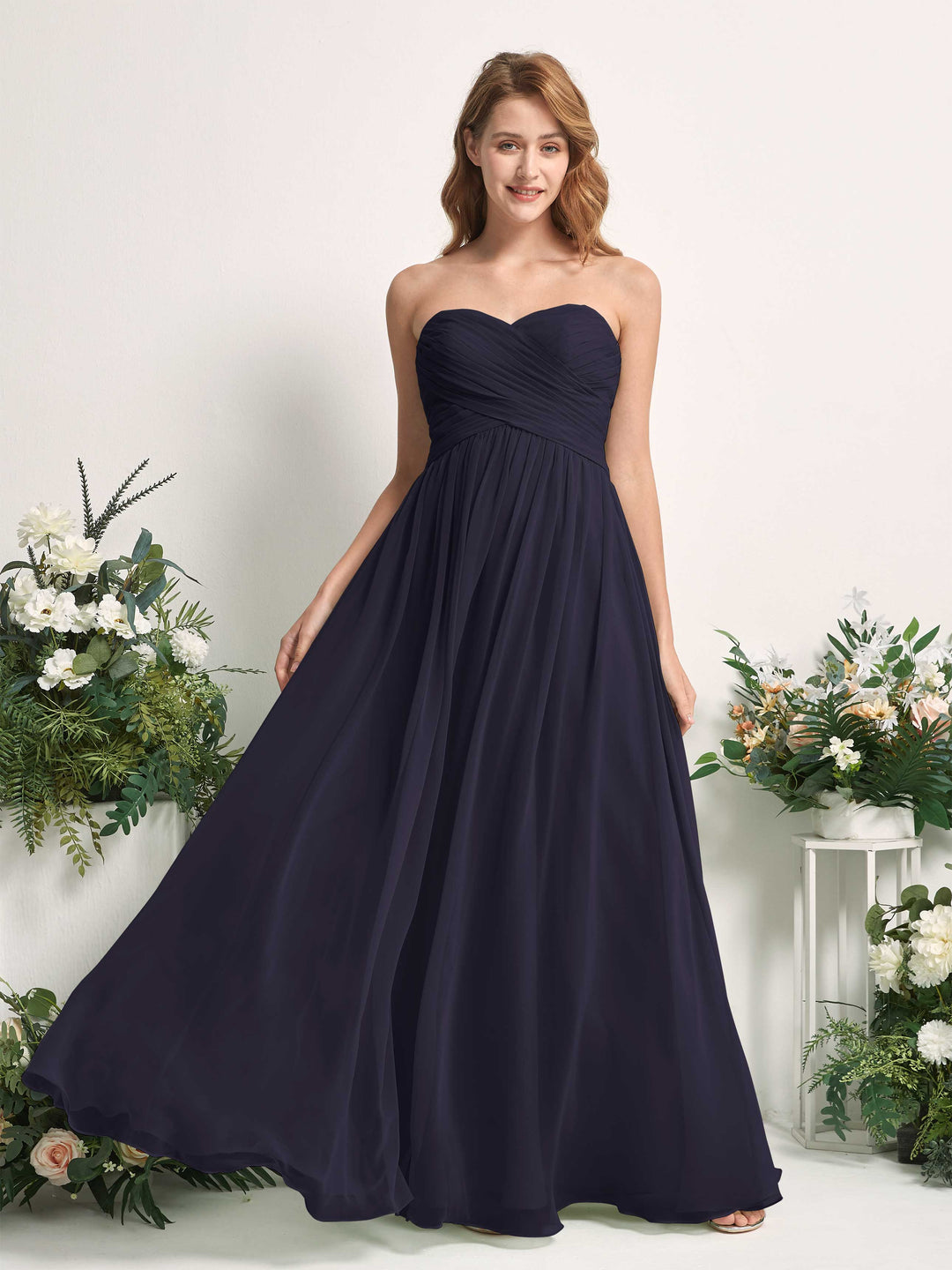 Carlyna Robe Trapèze Col cœur Longueur ras du sol Mousseline Froncé Demoiselle d&