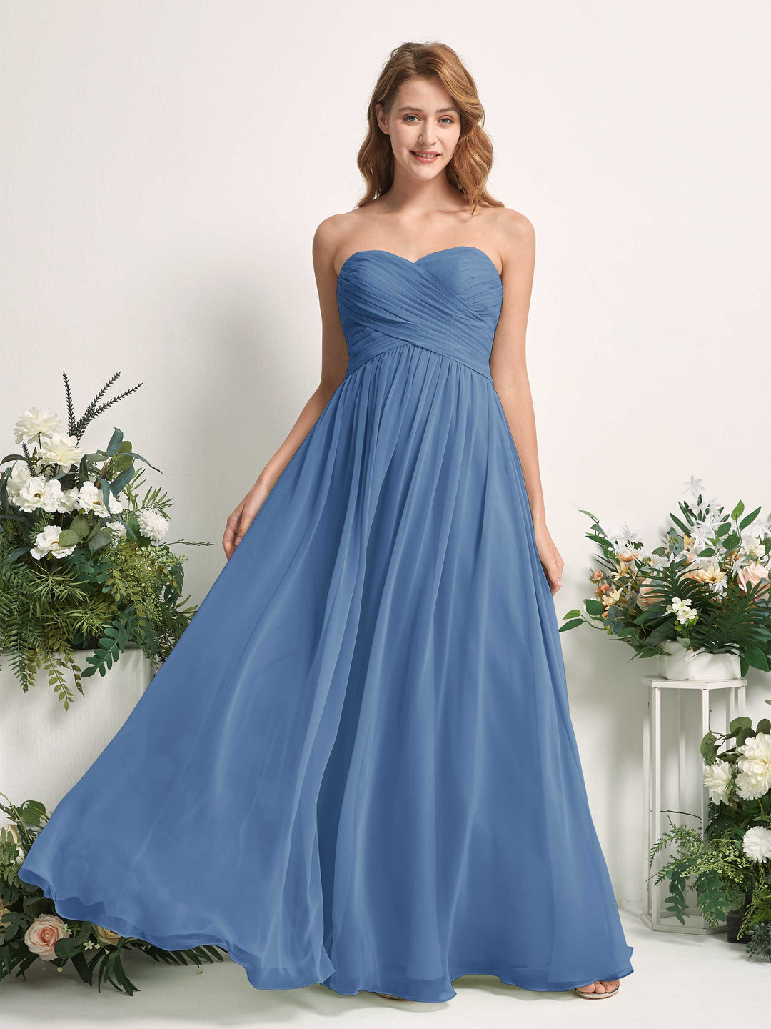 Carlyna Robe Trapèze Col cœur Longueur ras du sol Mousseline Froncé Demoiselle d&