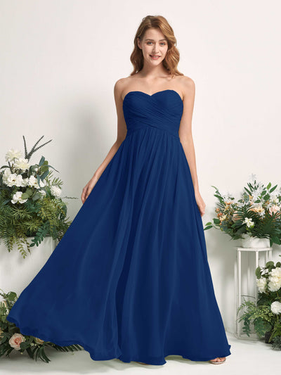 Carlyna Robe Trapèze Col cœur Longueur ras du sol Mousseline Froncé Demoiselle d'honneur Bleu Roi #couleur_bleu-roi