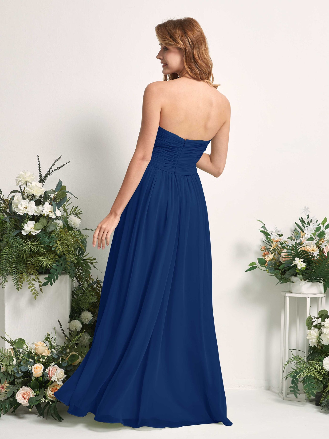Carlyna Robe Trapèze Col cœur Longueur ras du sol Mousseline Froncé Demoiselle d'honneur Bleu Roi #couleur_bleu-roi