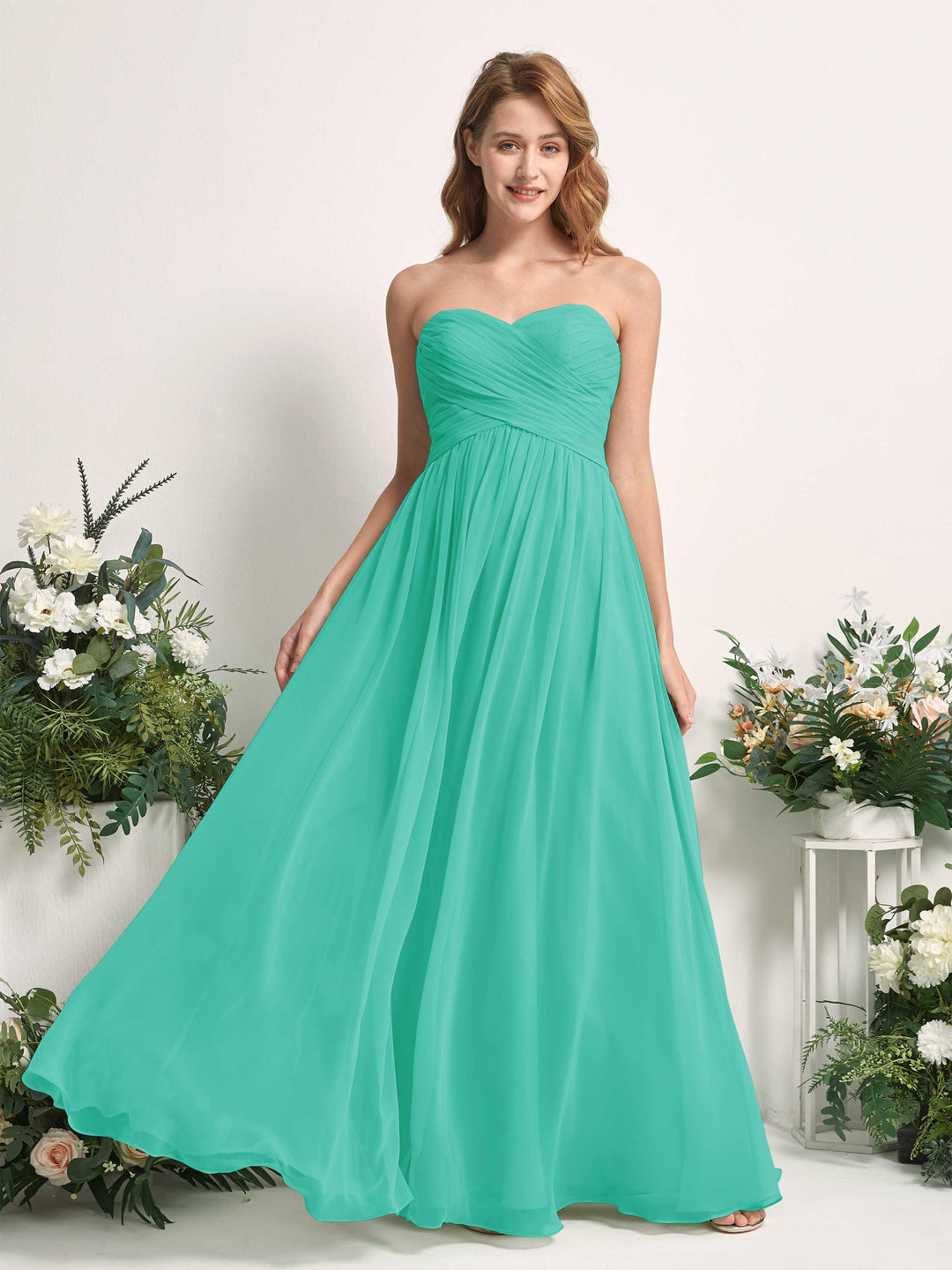 Carlyna Robe Trapèze Col cœur Longueur ras du sol Mousseline Froncé Demoiselle d&