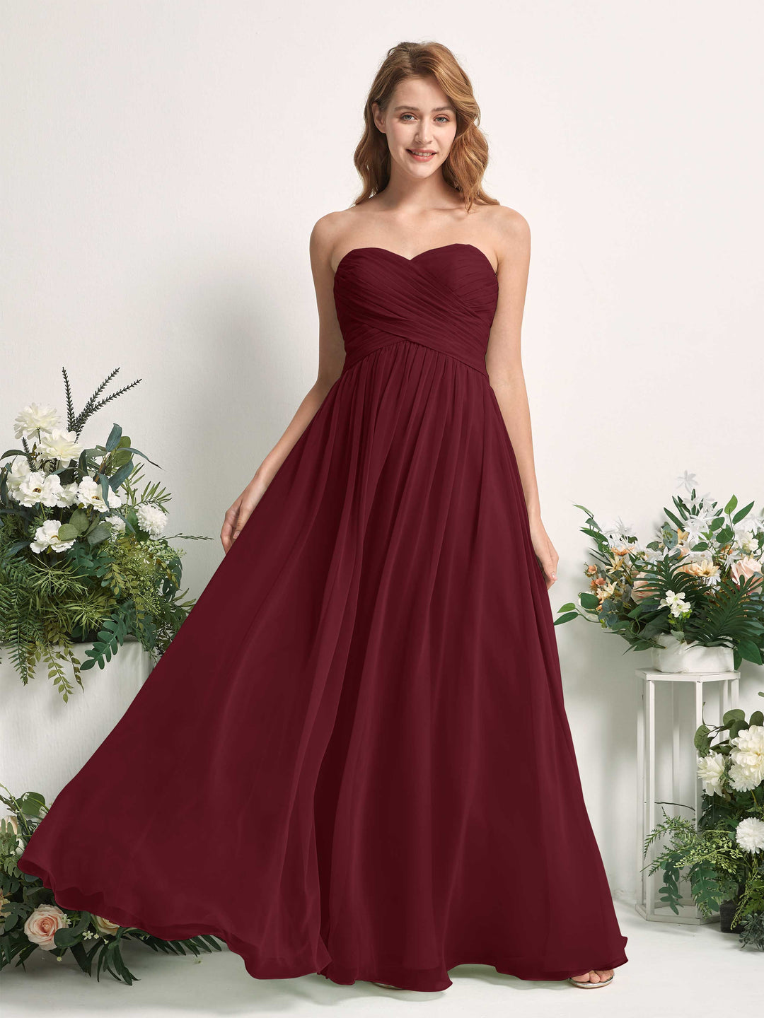 Carlyna Robe Trapèze Col cœur Longueur ras du sol Mousseline Froncé Demoiselle d&