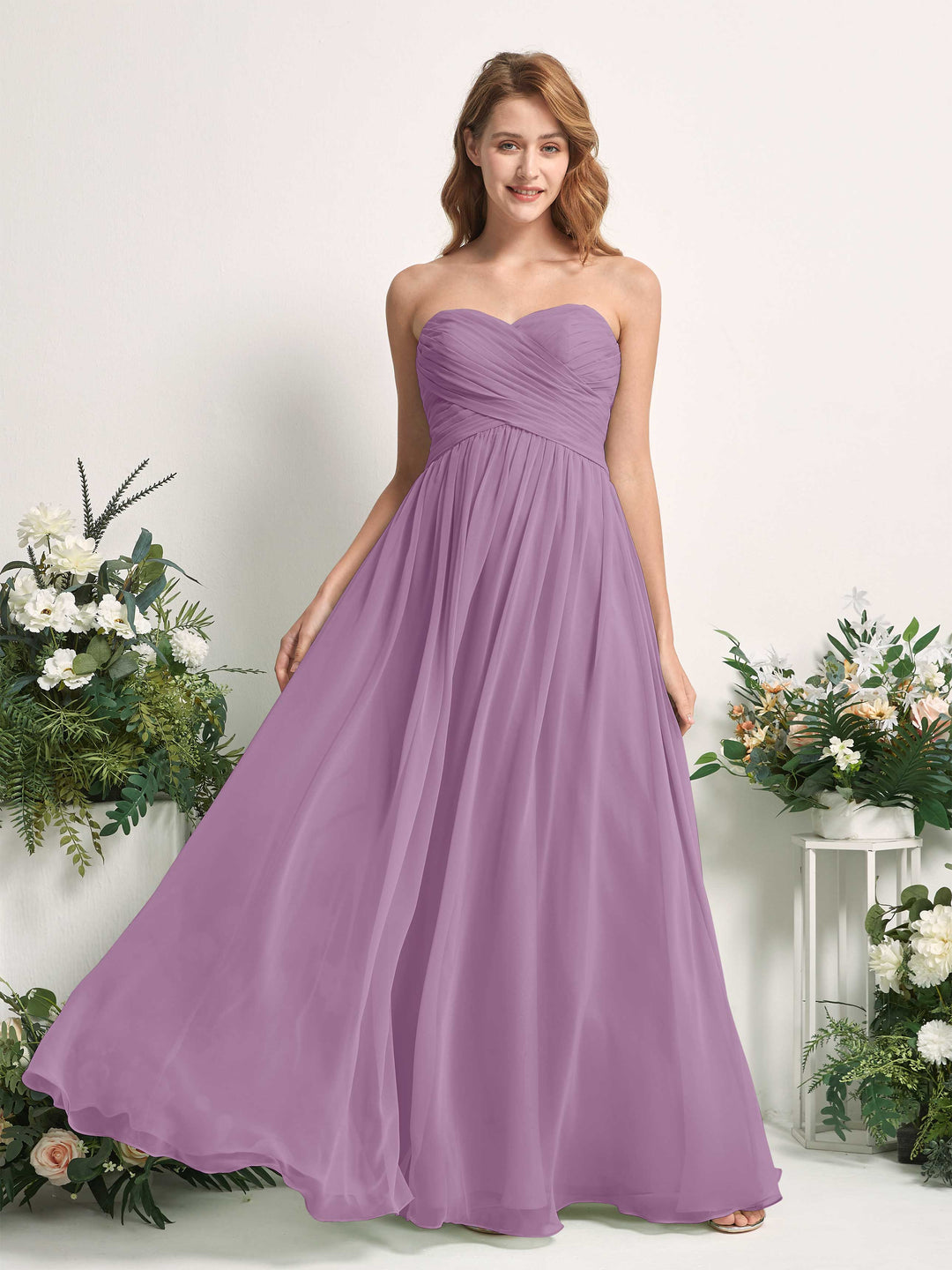 Carlyna Robe Trapèze Col cœur Longueur ras du sol Mousseline Froncé Demoiselle d&