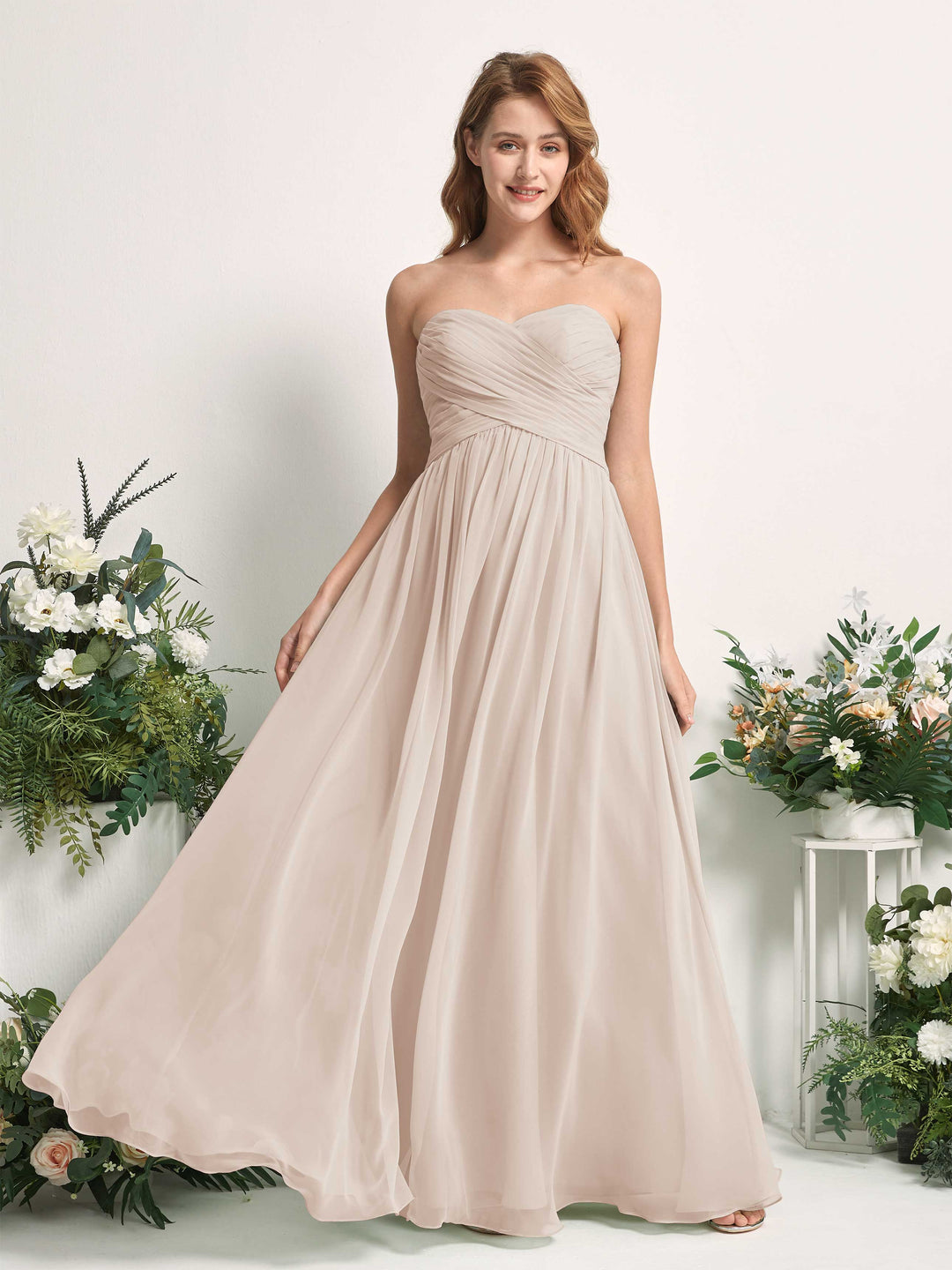 Carlyna Robe Trapèze Col cœur Longueur ras du sol Mousseline Froncé Demoiselle d&