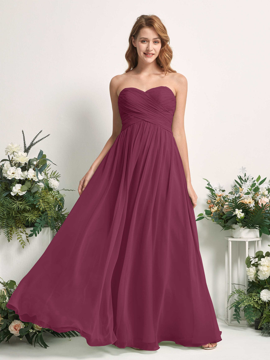 Carlyna Robe Trapèze Col cœur Longueur ras du sol Mousseline Froncé Demoiselle d&