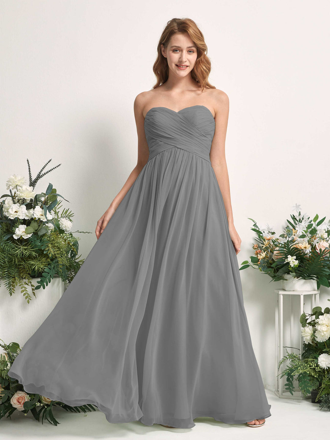Carlyna Robe Trapèze Col cœur Longueur ras du sol Mousseline Froncé Demoiselle d&