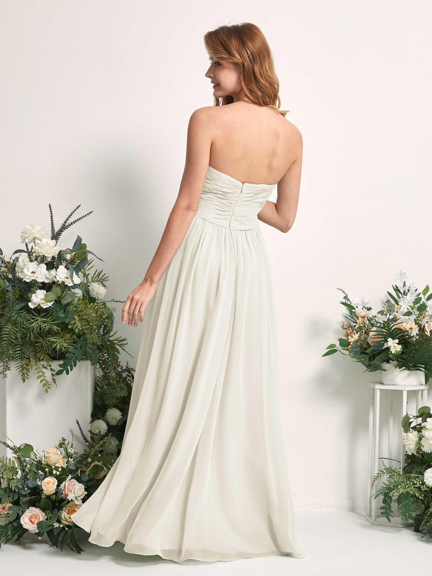 Carlyna Robe Trapèze Col cœur Longueur ras du sol Mousseline Froncé Demoiselle d'honneur Ivoire #couleur_ivoire