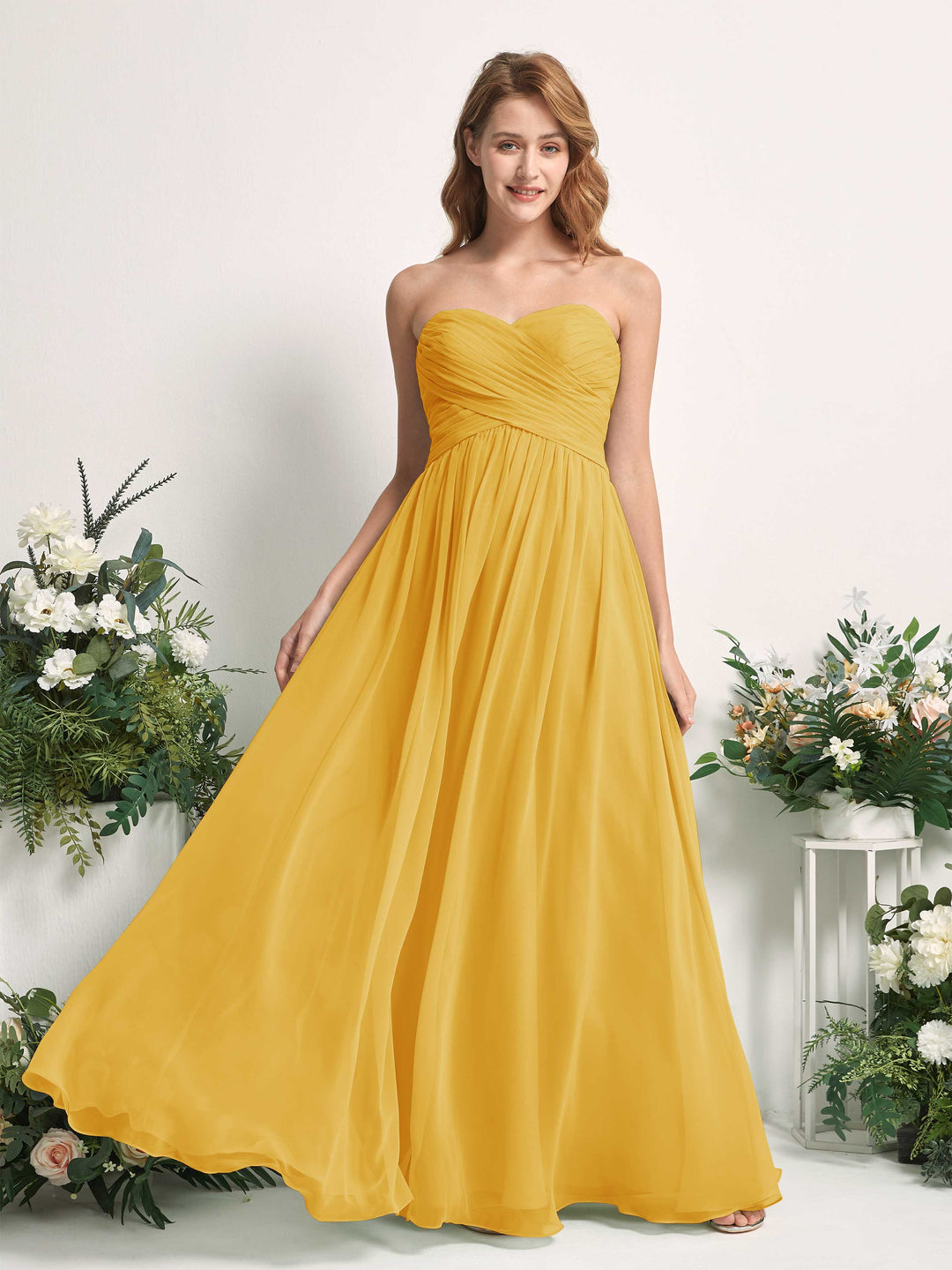 Carlyna Robe Trapèze Col cœur Longueur ras du sol Mousseline Froncé Demoiselle d&